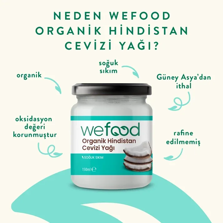 Wefood Organik Hindistan Cevizi Yağı 150 ml (Soğuk Sıkım)