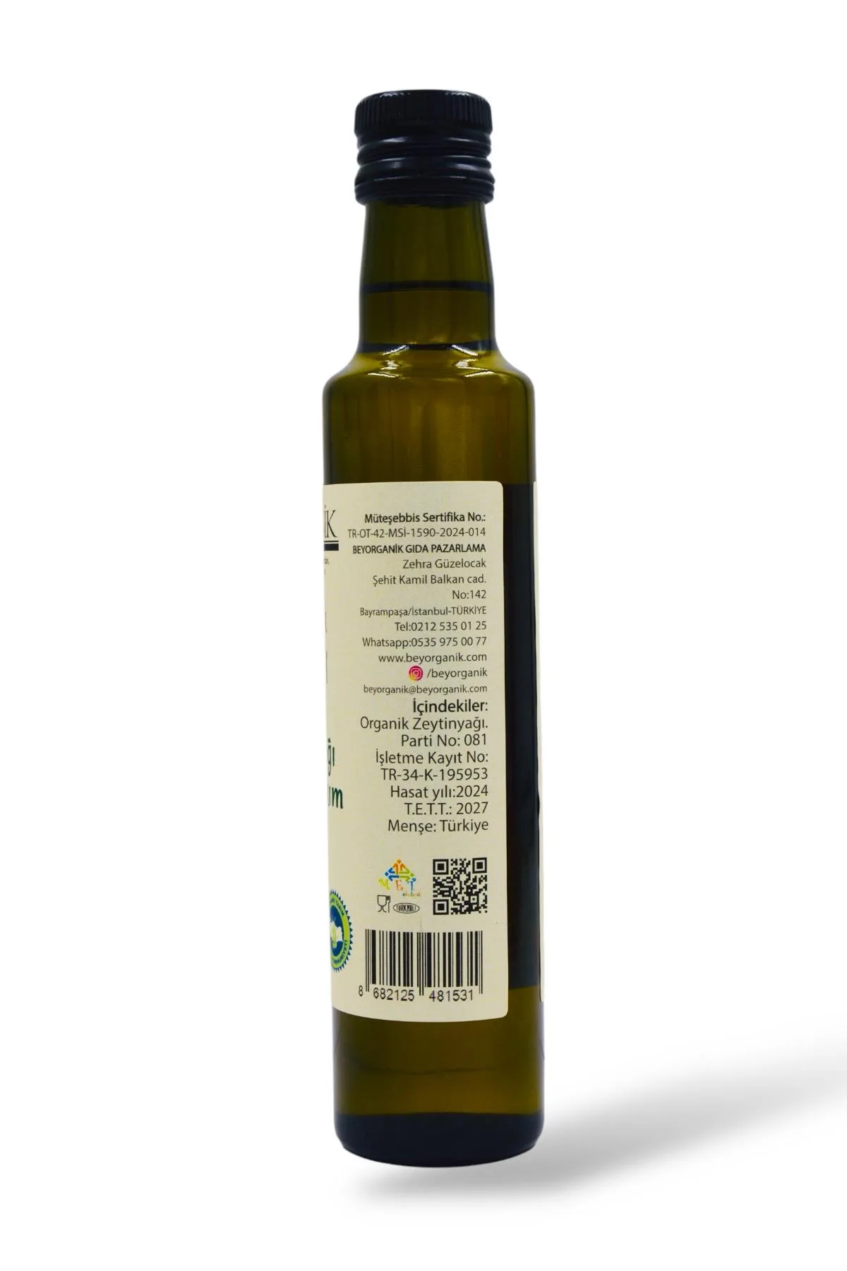 Beyorganik Organik Soğuk Sıkım Sızma Zeytinyağı 250 ml