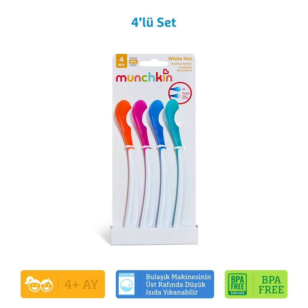Munchkin ısı göstergeli yumuşak uçlu bebek kaşıkları, 4 adet