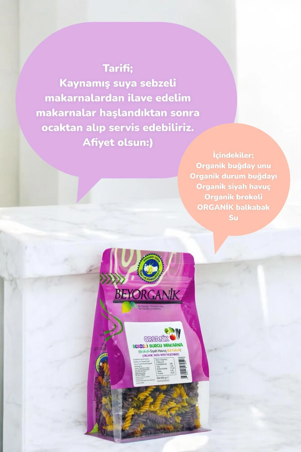 Beyorganik organik sebzeli boru makarna 360 g