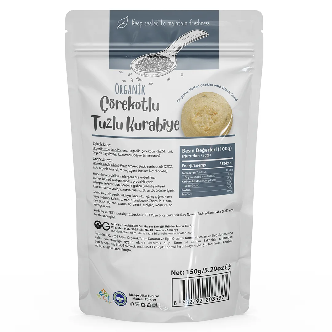 OG Natural Organik Çörekotlu Tuzlu Kurabiye 150 g