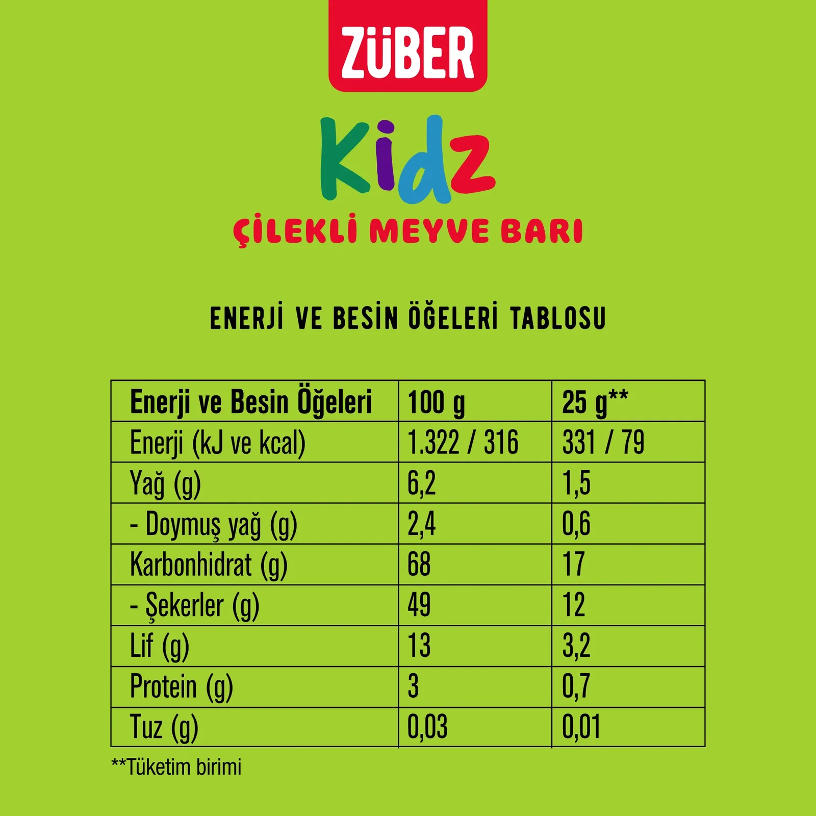 Züber Kidz Çilekli Meyve Bar 25 g