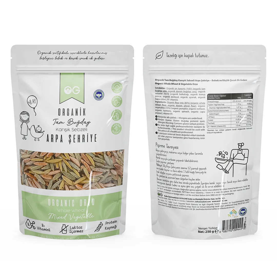 Organik Karışık Sebzeli Tam Buğday Arpa Şehriye 250 Gr 8