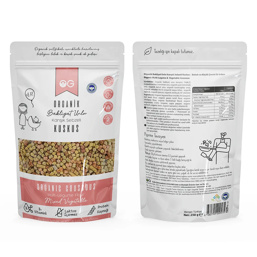 OG Organik Karışık Sebzeli Bakliyat Unlu Bebek Kuskus 250 G