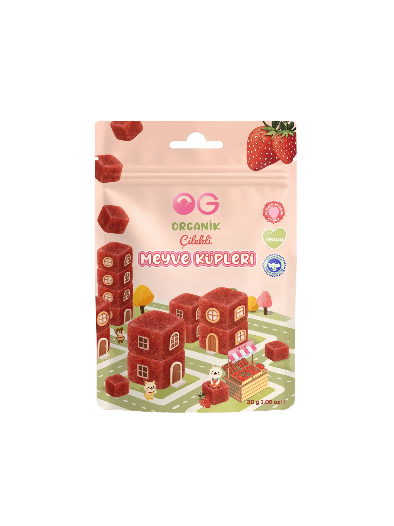 Organik Çilekli Meyve Küpleri 30 G