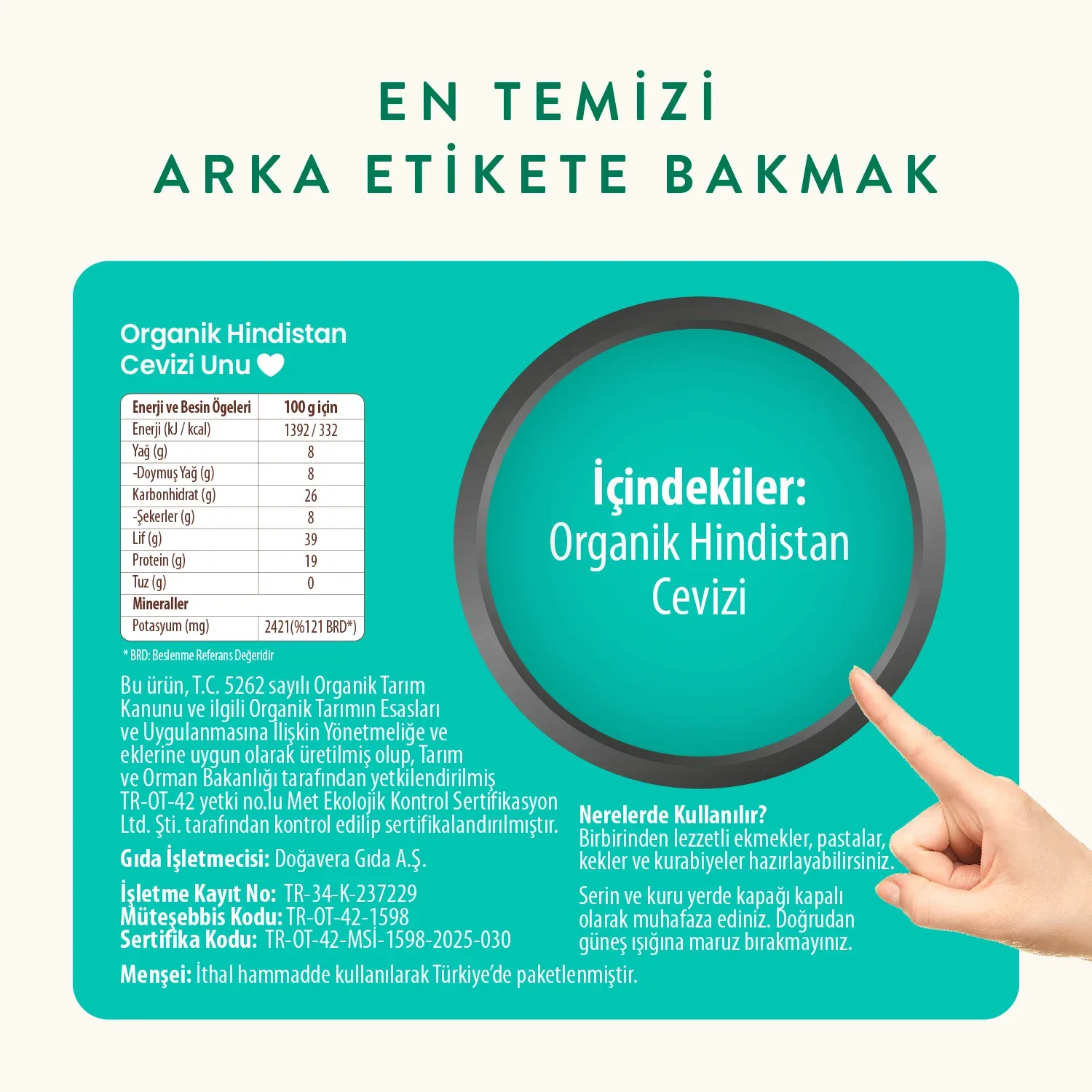 Wefood Organik Hindistan Cevizi Unu 320 g