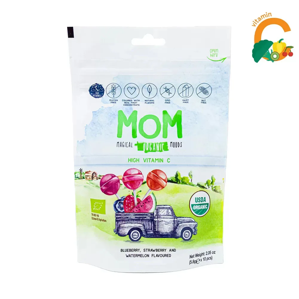 Mom Organik Lolipop (Çilek, Karpuz, Yaban Mersini ve C Vitamini) ...