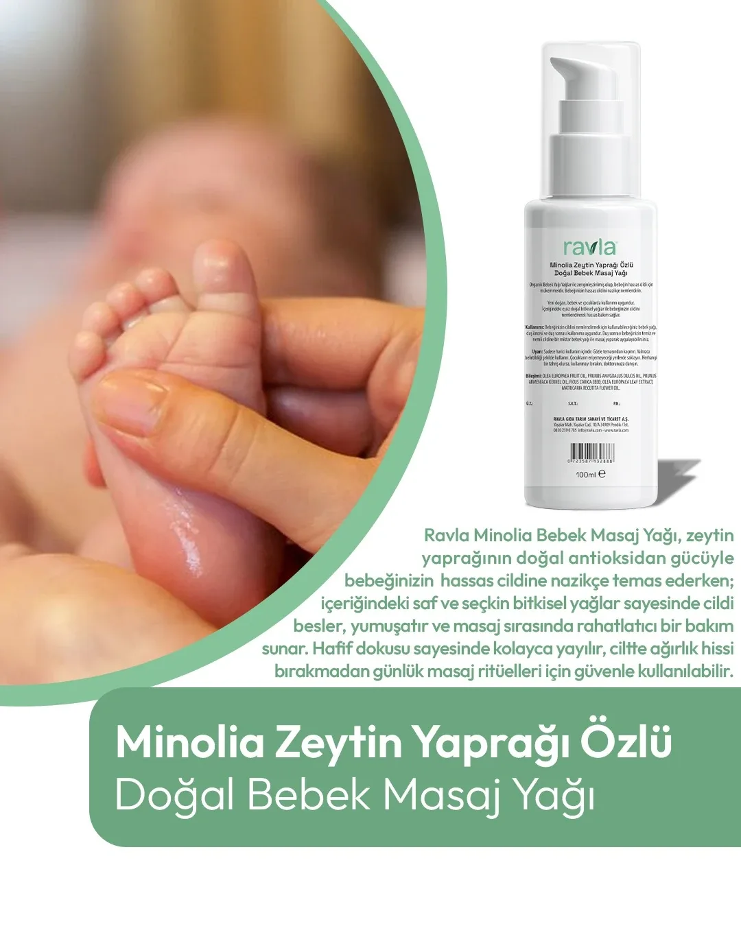 Ravla Minolia Zeytin Yaprağı Özlü Doğal Bebek Masaj Yağı