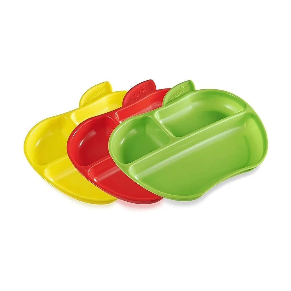 Munchkin elma şekilli 3 bölmeli tabak, 3'lü set