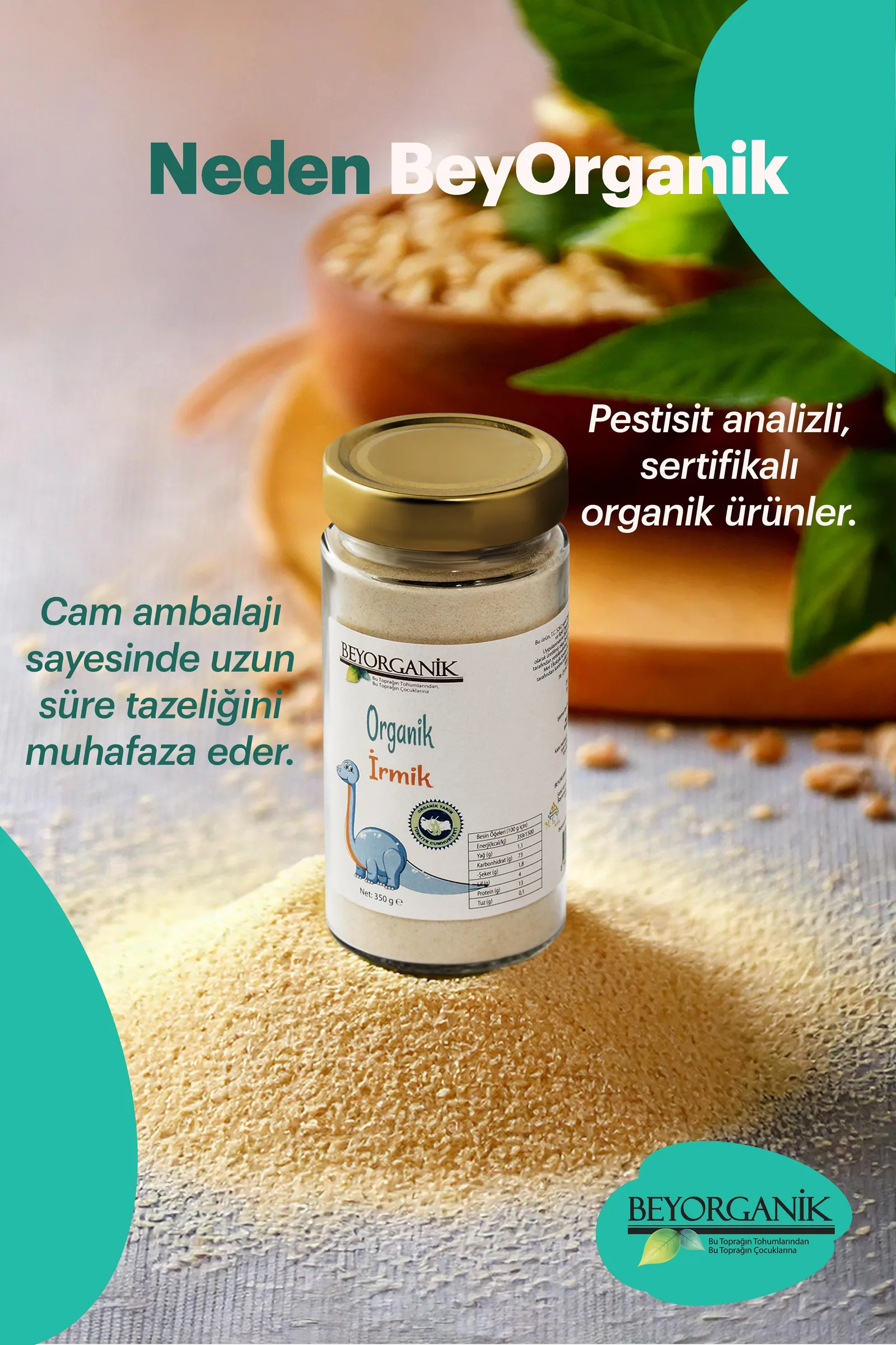 Beyorganik organik bebek irmiği 350 g cam kavanoz
