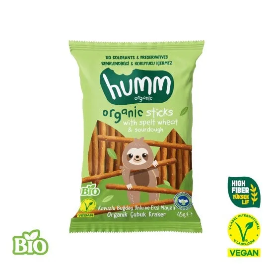 Humm Organik Kavuzlu Buğday Unlu Ekşi Mayalı Çubuk Kraker 45 g