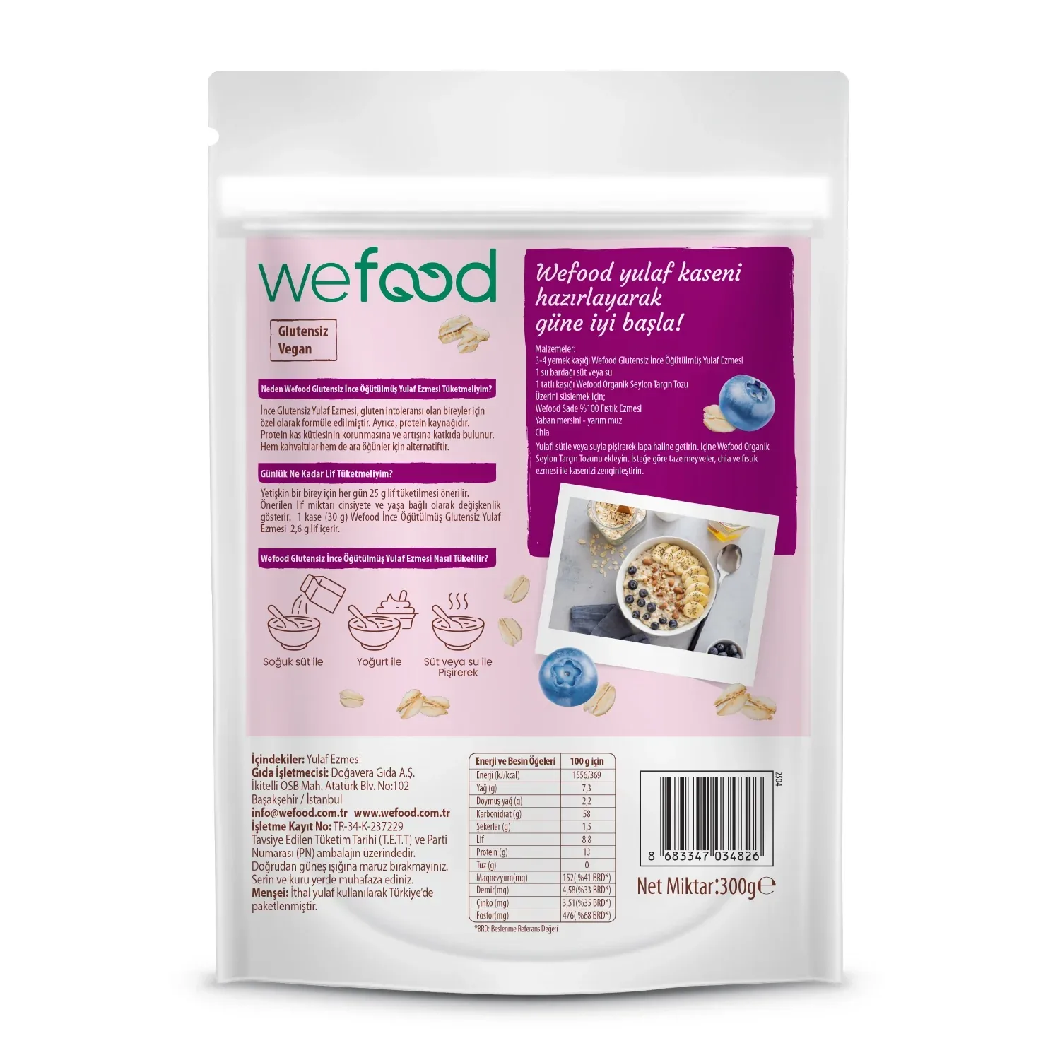 Wefood İnce Öğütülmüş Glutensiz Yulaf Ezmesi 300 g