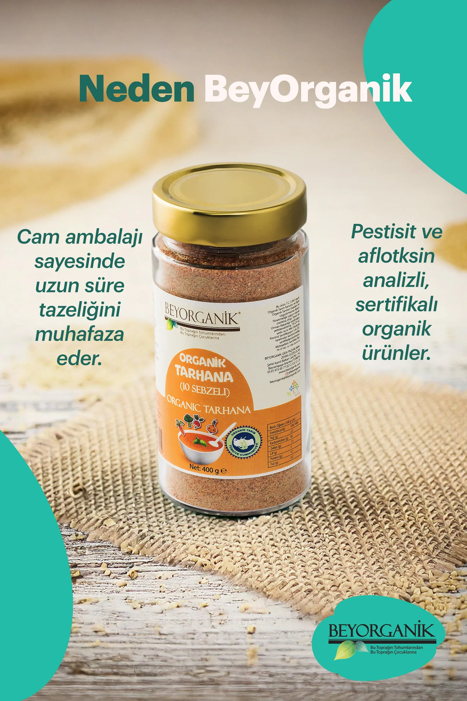 Beyorganik on sebzeli tarhana cam