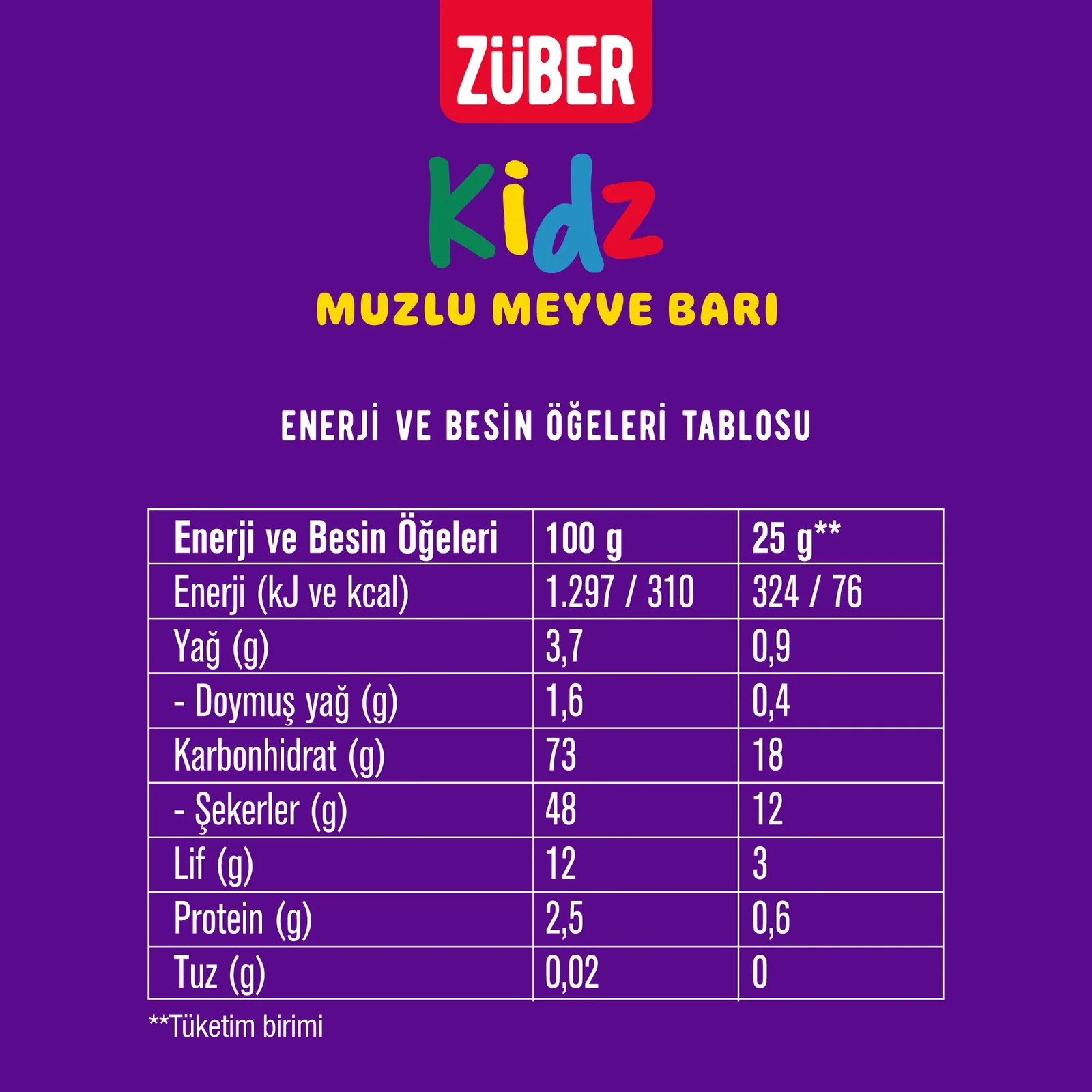 Züber Kidz Muzlu Meyve Bar 25 g