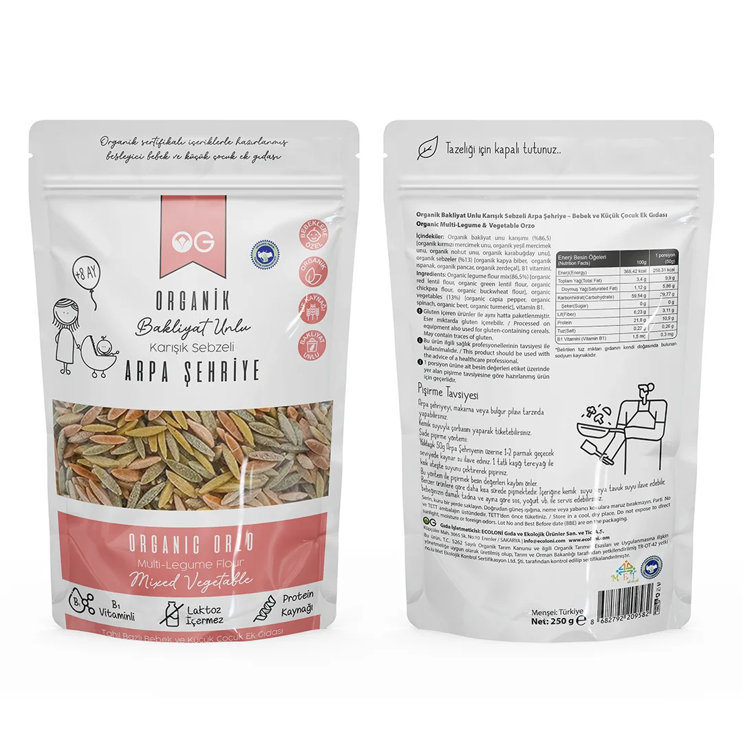 Organik Karışık Sebzeli Bakliyat Unlu Arpa Şehriye 250 Gr 8