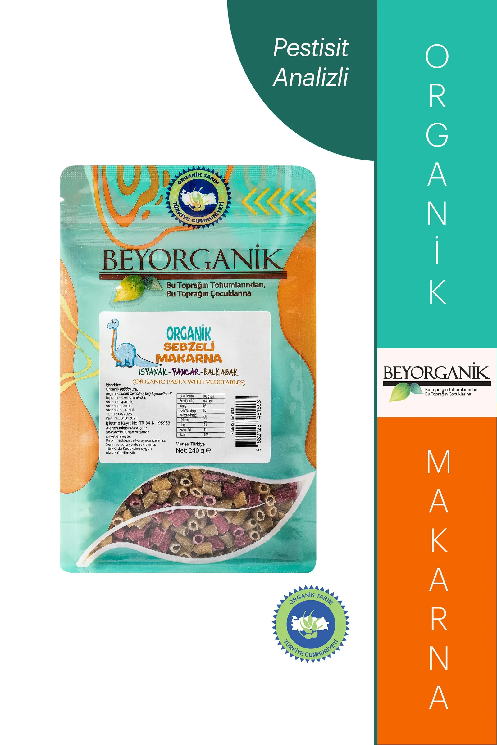 Beyorganik organik sebzeli çocuk makarna 240 g